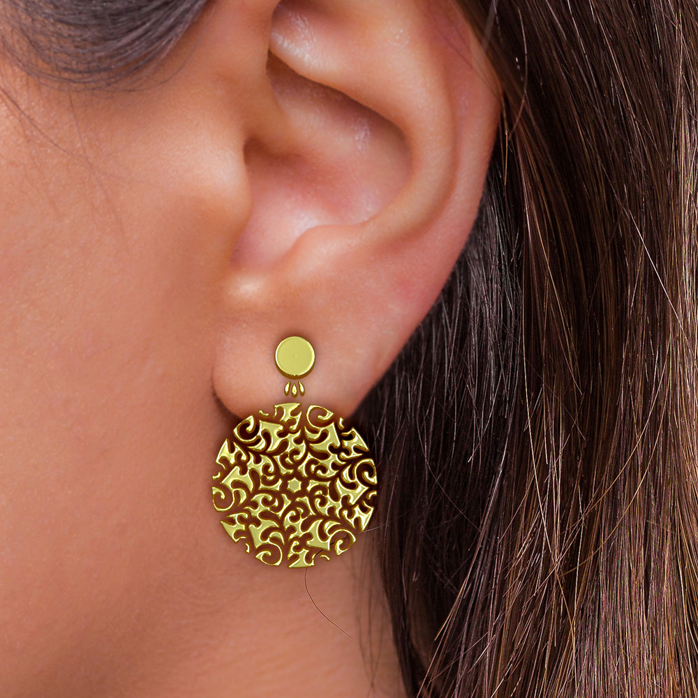 گوشواره طلا 18 عیار زنانه مدوپد مدل دایره اسلیمی کد GA1-13003