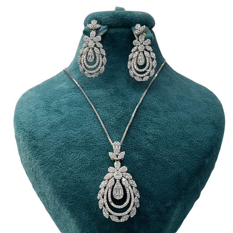 نیم ست نقره زنانه مدل سوپر رویال جواهری مزین به نگین اتریش93-23