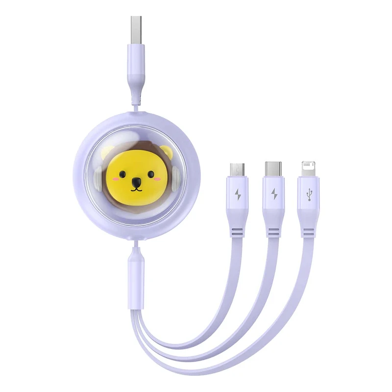 کابل تبدیل USB به USB-C/microUSB /لایتنینگ بیسوس مدل Leo Retractable طول 1.1 متر