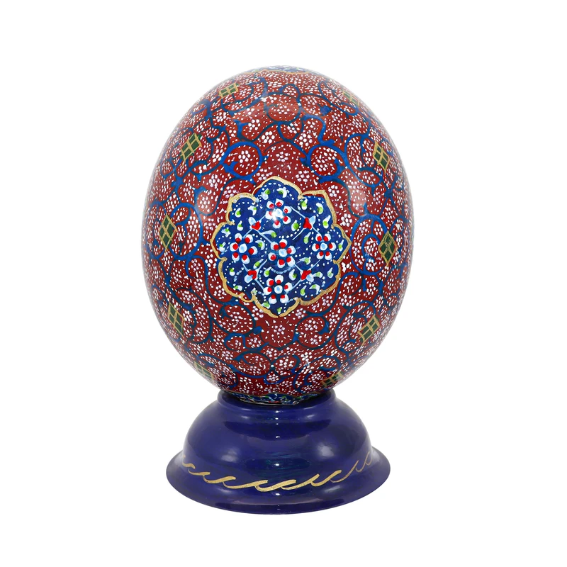 تخم شترمرغ تزیینی صنایع دستی فاخر طرح تذهیب کد 1512Crimson