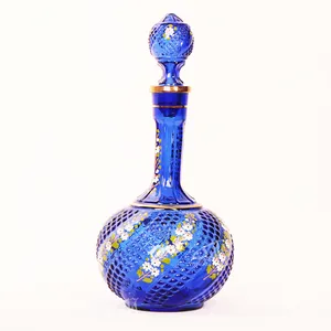 صراحی مینای شیشه‏  ‏‏رنگ ‏آبی‏ طرح ‏شکوفه‏ مدل 1005200001