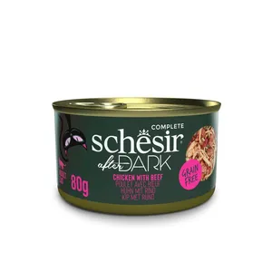 کنسرو گربه بالغ شسیر مدل تکه ای در سس طعم گوشت گاو، مرغ وزن 80 گرم