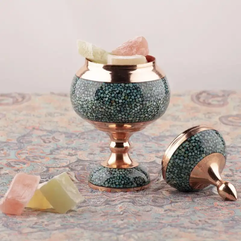 ست سه تکه گلدان و شکلات خوری فیروزه کوبی مدل F011 کد F008