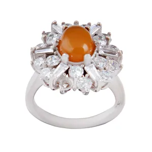 انگشتر نقره زنانه بازرگانی میلادی مدل عقیق شرف الشمس رکاب آبکاری رادیوم کد AWR_1267