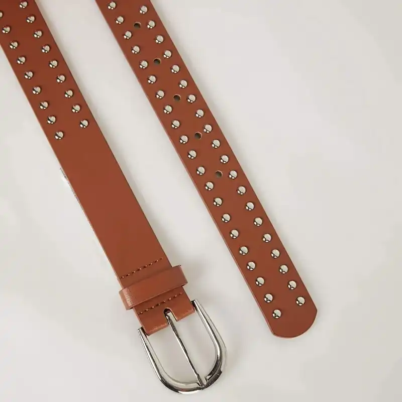 کمربند زنانه دفکتو مدل چرم نگین استیل