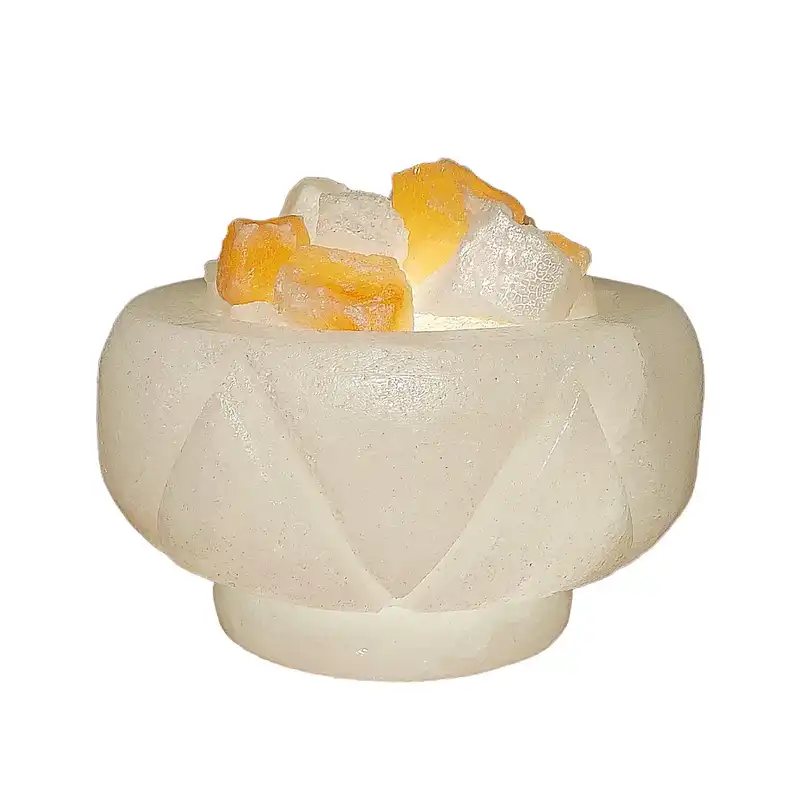 آباژور سنگ نمک مدل کـاسه خط دار طرح پایه سنگی کد 435