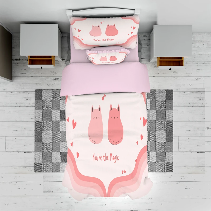 سرویس روتختی مدل کارتونی گربه TXY184 تک نفره 5 تکه