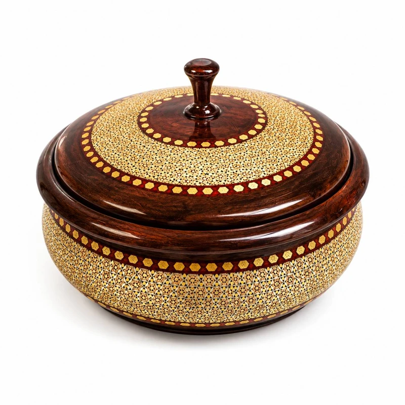 شکلات خوری خاتم‌کاری چوبی آقاجانی مدل گز خوری خاتم
