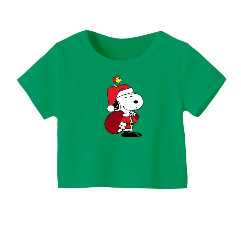 کراپ‌ تی‌شرت آستین کوتاه زنانه مدل اسنوپی کریسمس کد 8