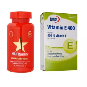  قرص هیرتامین ادونس بسته 30 عددی به همراه کپسول ویتامین ای 400 یوروویتال بسته 60 عددی