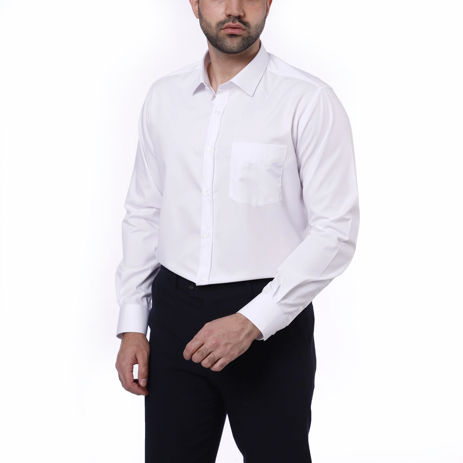 پیراهن آستین بلند یقه برگردان مردانه دیجی استایل اسنشیال مدل 05 رنگ سفید -  - 1