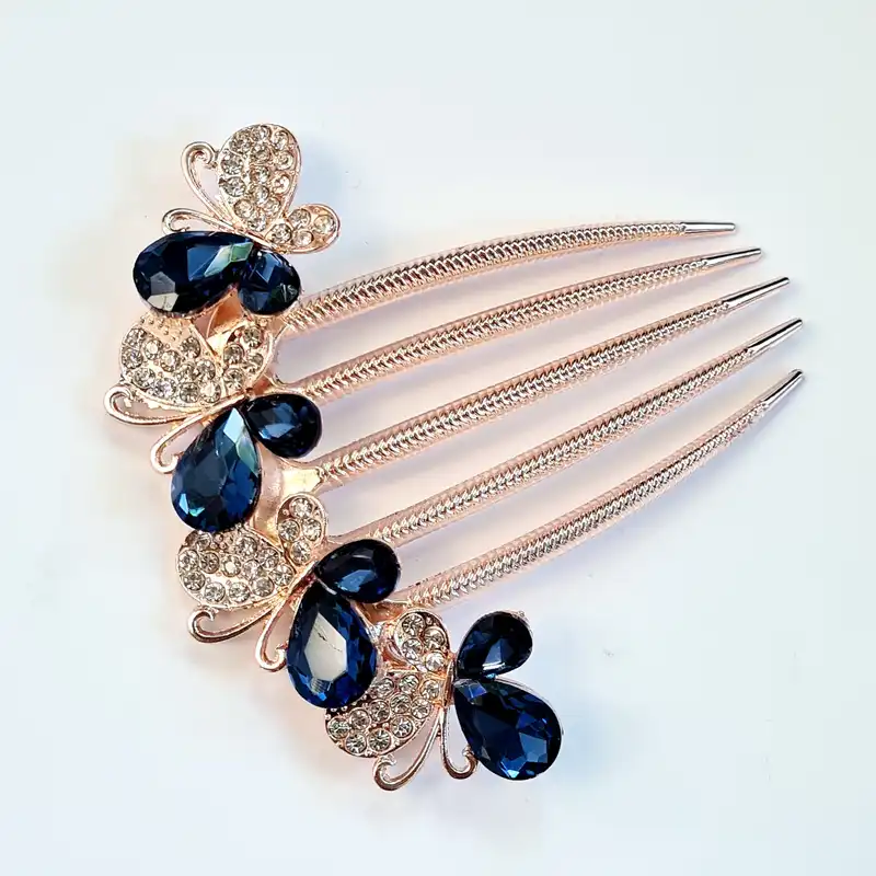 شانه مو زنانه مدل شینیون نیم تاج پروانه نگین دار کد 25