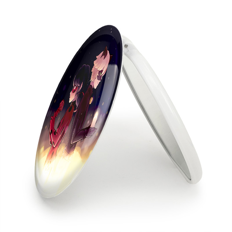 آینه جیبی خندالو طرح پسر گربه ای و دختر کفشدوزکی مدل تاشو کد 24995