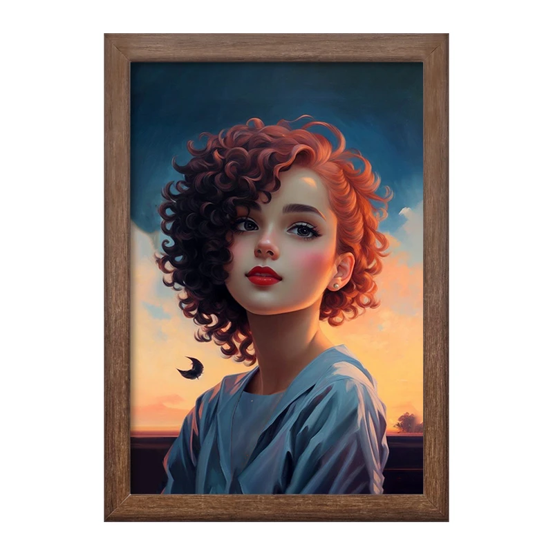 تابلو خندالو طرح دختر مو فرفری کد 28798