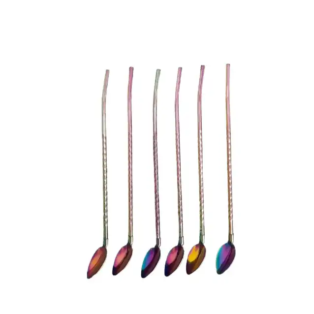 قاشق شربت خوری مدل نی دار هفت رنگ بسته 6 عددی