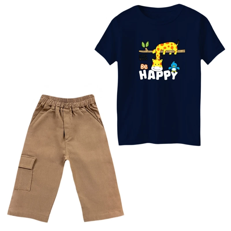 ست تی‌شرت و شلوارک پسرانه مدل زرافه شاد