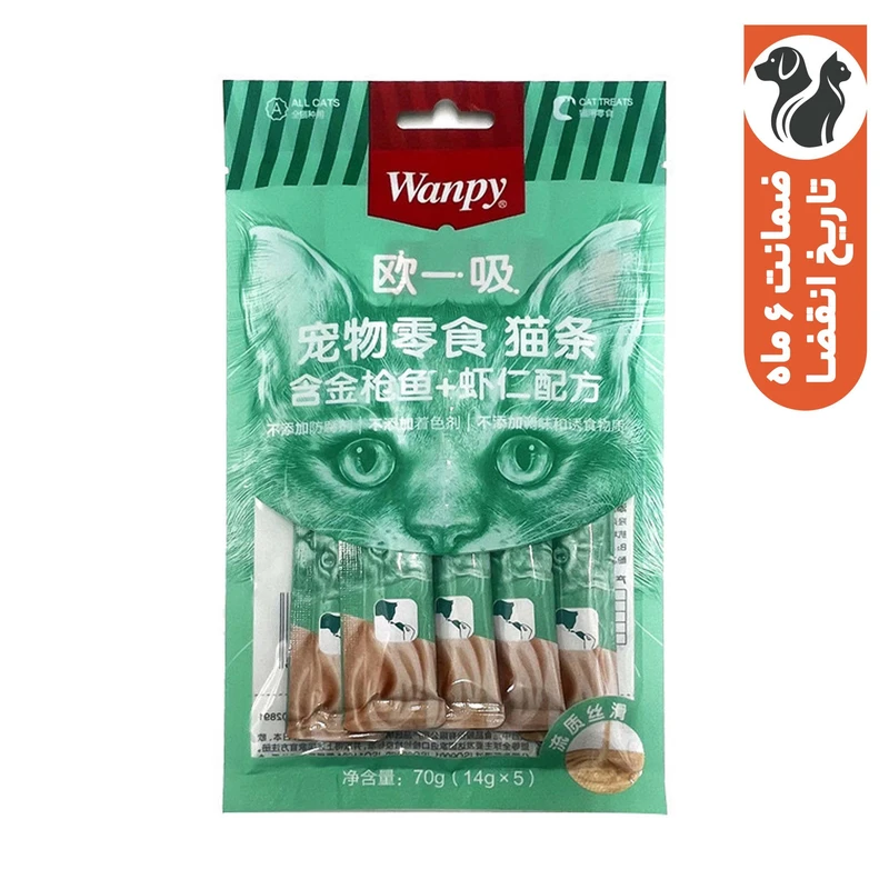 تشویقی گربه ونپی مدل تن ماهی و میگو وزن 70 گرم