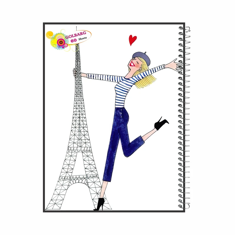 دفتر مشق 60 برگ گلبرگ مدل دختر و برج پاریس کد 477
