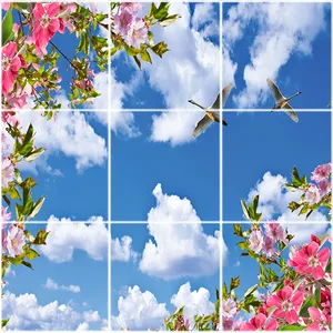 تایل سقفی آسمان مجازی طرح گل و پرنده کد ST 2461-9 سایز 60x60 سانتی متر مجموعه 9 عددی