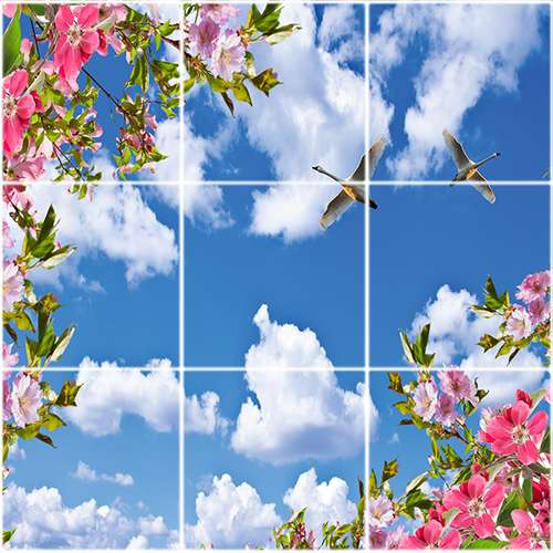 تایل سقفی آسمان مجازی طرح گل و پرنده کد ST 2461-9 سایز 60x60 سانتی متر مجموعه 9 عددی
