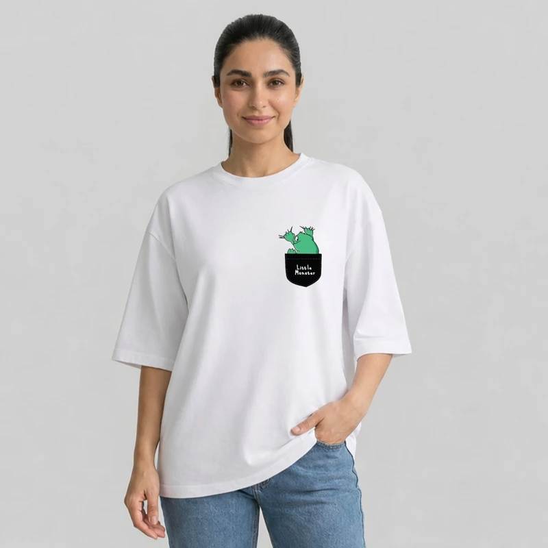 تی شرت آستین سه ربع زنانه مدل باکسی طرح قهرمان کوچک