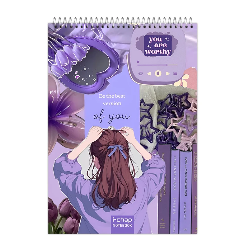 دفتر شطرنجی 100 برگ آی چاپ طرح بنفشه کد 123