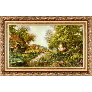 تابلو فرش دستباف فرش میرنظامی مدل منظره جنگل و کلبه کد 793