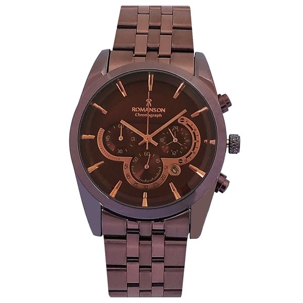 ساعت مچی عقربهای کوارتز مردانه رومانسون مدل زوریخ بندفلزی سه موتور کرنوگراف ضدآب کد 658