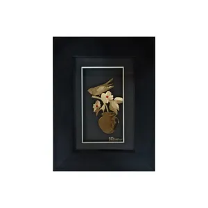 تابلو طلاکوب طرح گلدان و پرنده 1015
