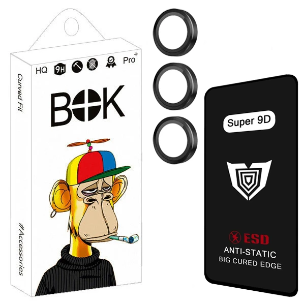 محافظ صفحه نمایش بوک مدل Super 9D Guard مناسب برای گوشی موبایل سامسونگ galaxy A16 به همراه محافظ لنز دوربین
