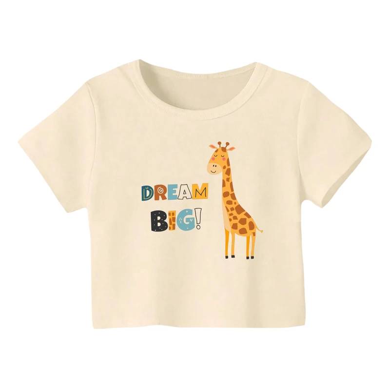 کراپ‌ تی‌شرت آستین کوتاه زنانه مدل زرافه کد 9