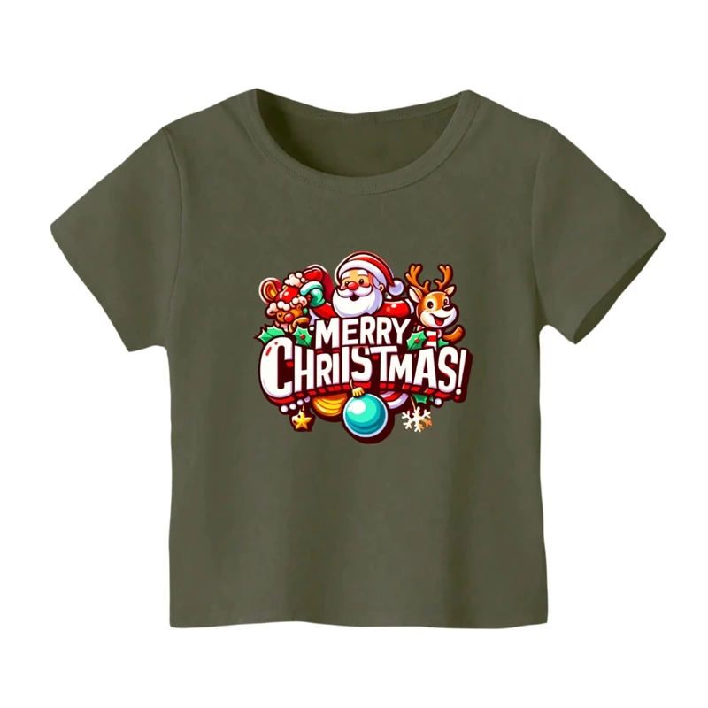تی شرت آستین کوتاه بچگانه مدل بابانوئل و گوزن کریسمس کد 9