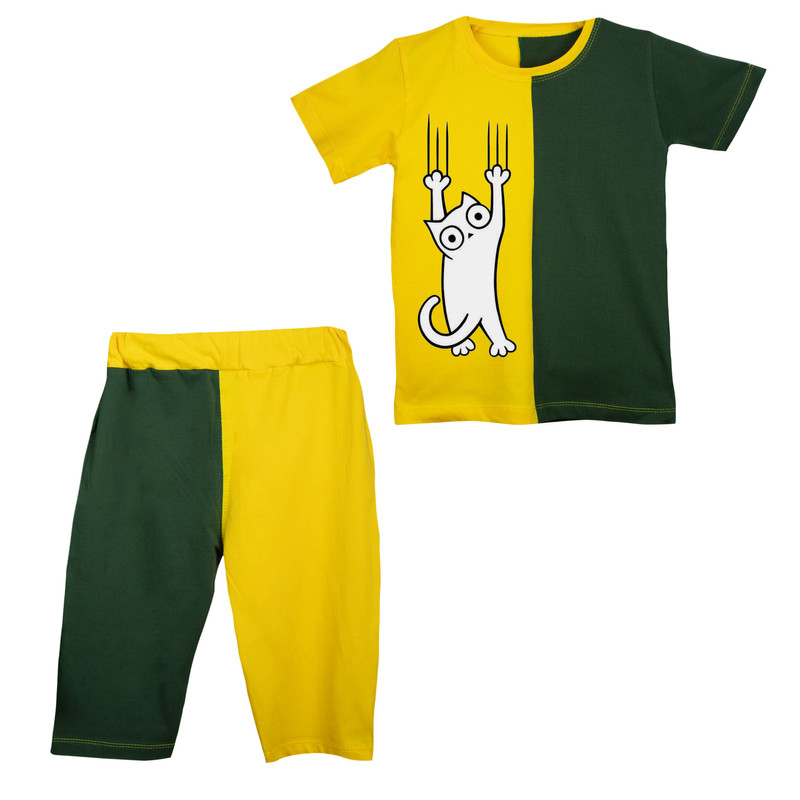 ست تی شرت و شلوارک بچگانه مدل گربه آویزان