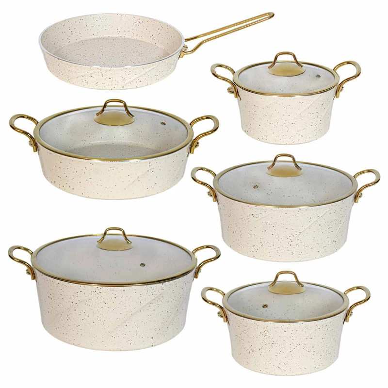 سرویس پخت و پز 11 پارچه اویز پلاس مدل ماریا دسته طلایی