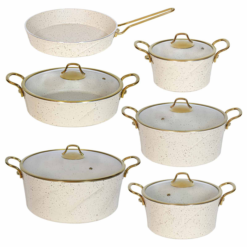 سرویس پخت و پز 11 پارچه اویز پلاس مدل ماریا دسته طلایی