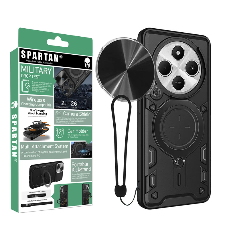 کاور اسپارتان مدل Strap مناسب برای گوشی موبایل شیائومی Redmi 14C/ Poco C75 به همراه بند آویز و پاپ سوکت
