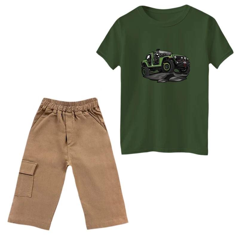 ست تی‌شرت و شلوارک پسرانه مدل ماشین جیپ کد 01