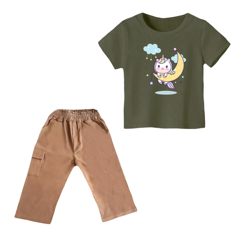 ست تی شرت و شلوارک دخترانه مدل یونیکورن کد ۲۵