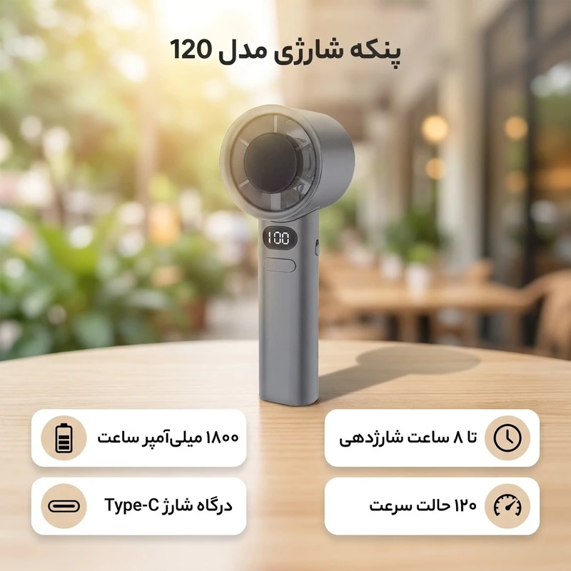 عکس شماره 2 : پنکه شارژی مدل 120 کد m11 ظرفیت 1800 میلی آمپر ساعت