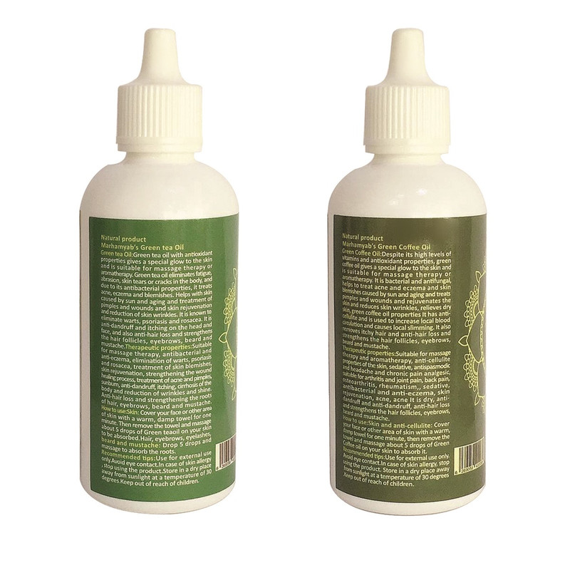 روغن تقویت کننده مو، مژه و ابرو مرهم یاب مدل قهوه سبز و چای سبز حجم 80 میلی لیتر مجموعه 2 عددی روغن تقویت کننده مو، مژه و ابرو مرهم یاب مدل قهوه سبز و چای سبز حجم 80 میلی لیتر مجموعه 2 عددی