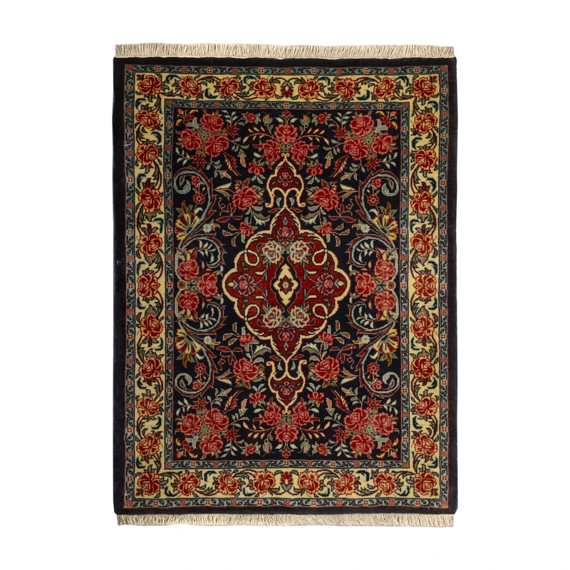 فرش دستبافت 0.53 متری مدل بیجار کد 45P589 زمینه سرمه ای
