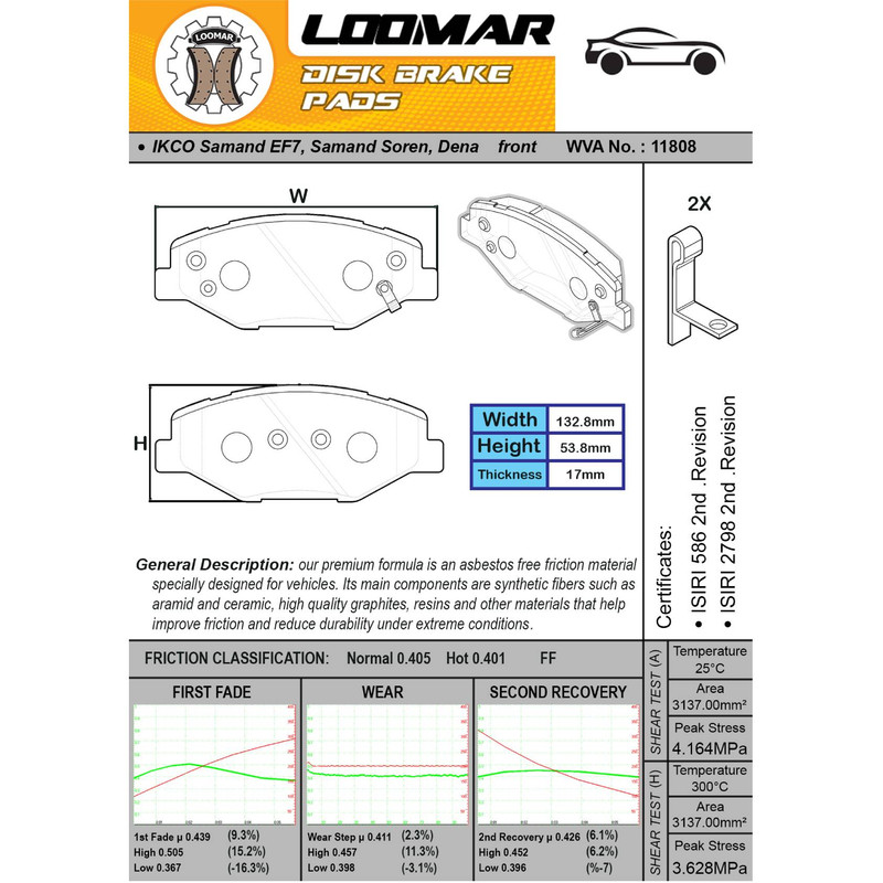 لنت ترمز جلو لومار مدل MK5 مناسب برای سمند