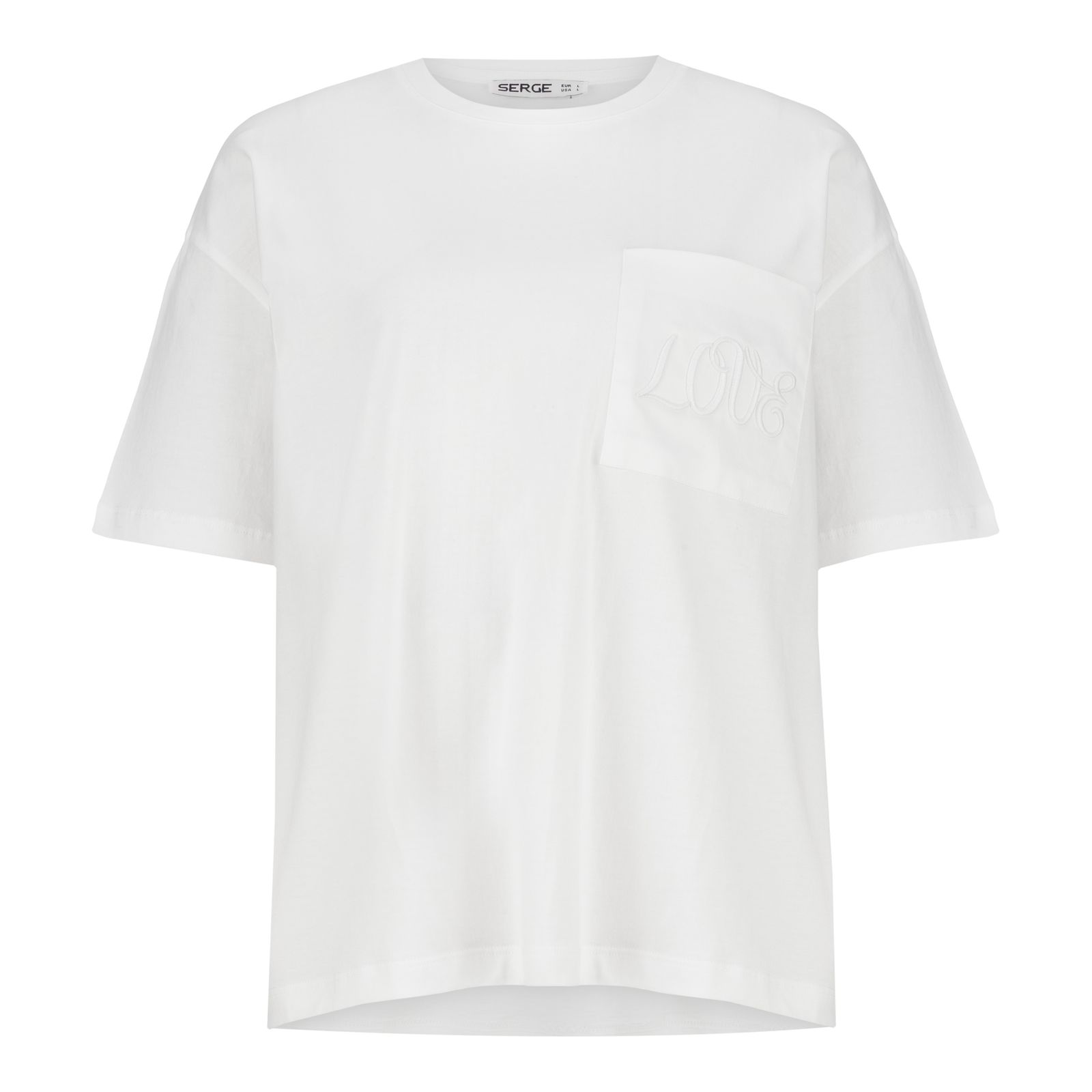 تی شرت آستین کوتاه زنانه سرژه مدل 203378 تک جیب گلدوزی رنگ سفید