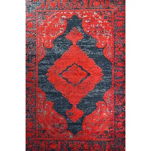 فرش ماشینی مدل وینتیج طرح مدرن پتینه زمینه قرمز