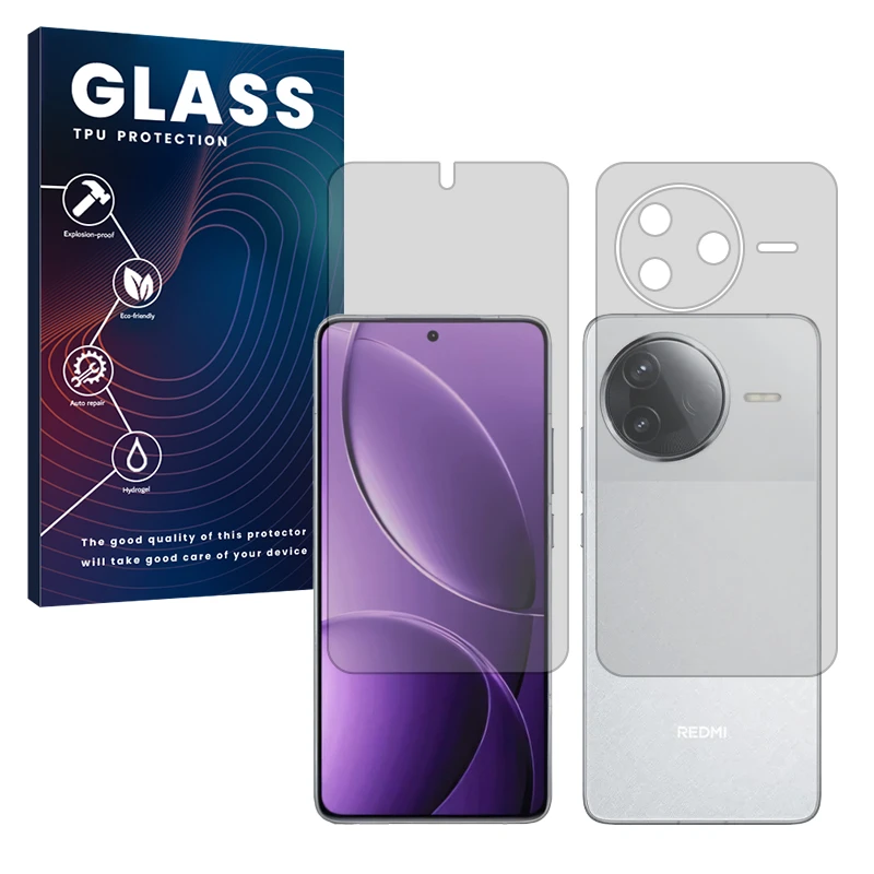 محافظ صفحه نمایش شفاف گلس مدل هیدروژلی مناسب برای گوشی موبایل شیائومی Redmi K80 به همراه محافظ پشت گوشی