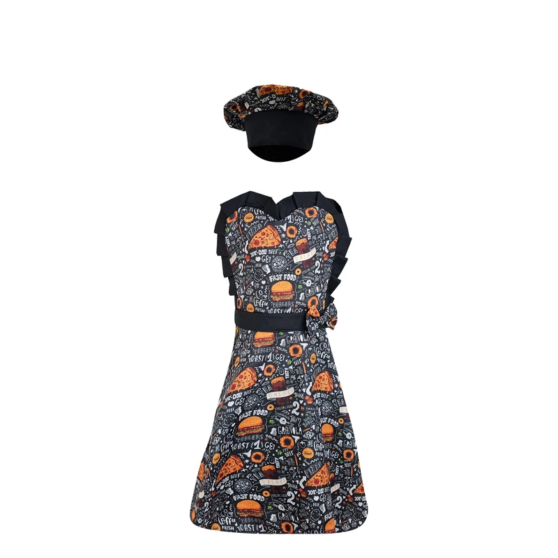 پیشبند آشپزخانه کودک سیی مدل فست فود پیتزا کد 1241.6 به همراه کلاه آشپزی