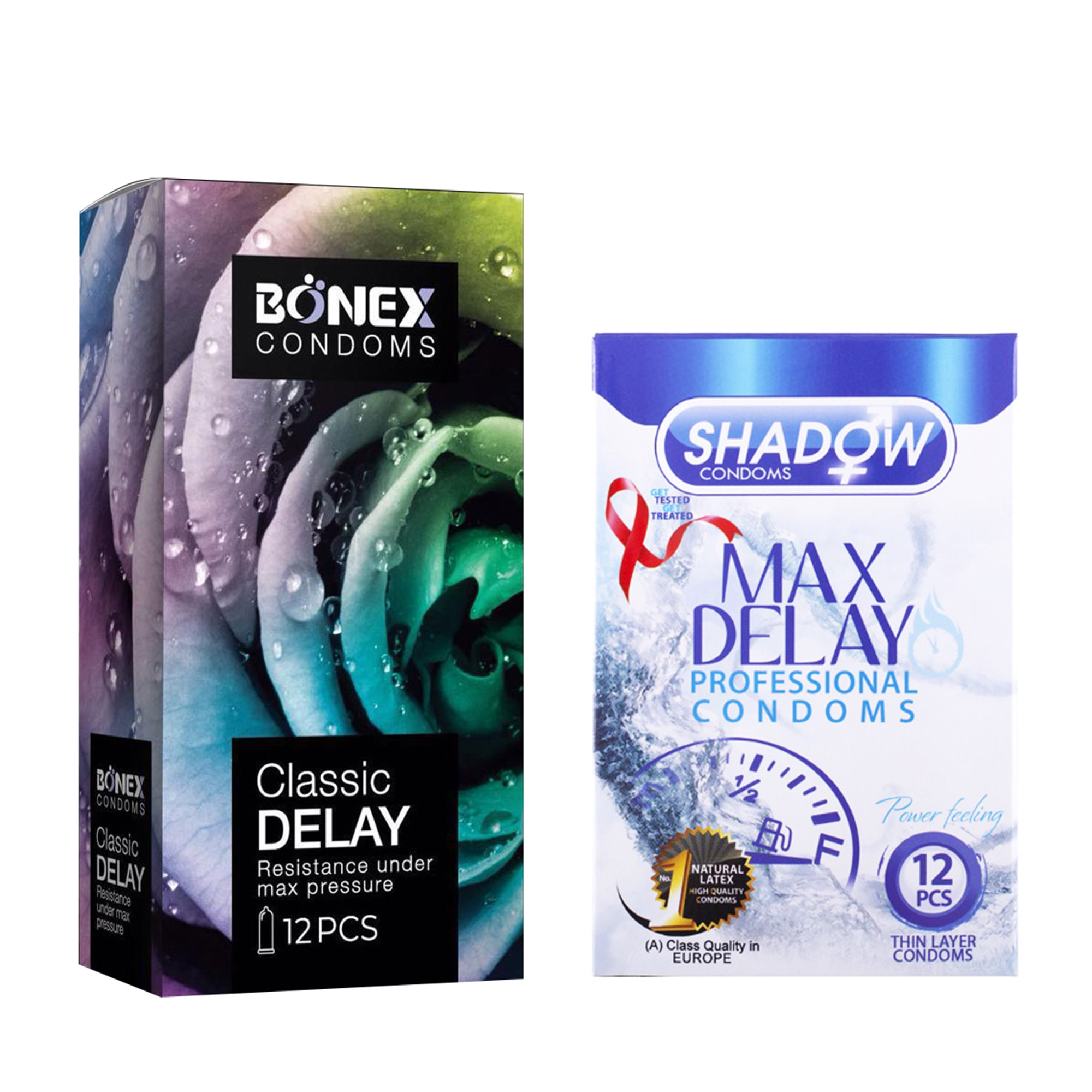 کاندوم بونکس مدل Classic Delay بسته 12 عددی به همراه کاندوم شادو مدل Max Delay بسته 12 عددی