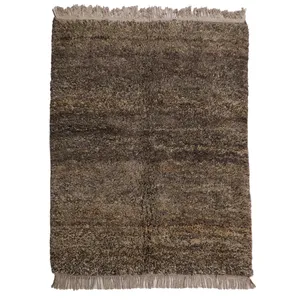 گلیم دستبافت سه و نیم متری مدل شگی طرح مراکشی کد 4040703 زمینه قهوه ای 