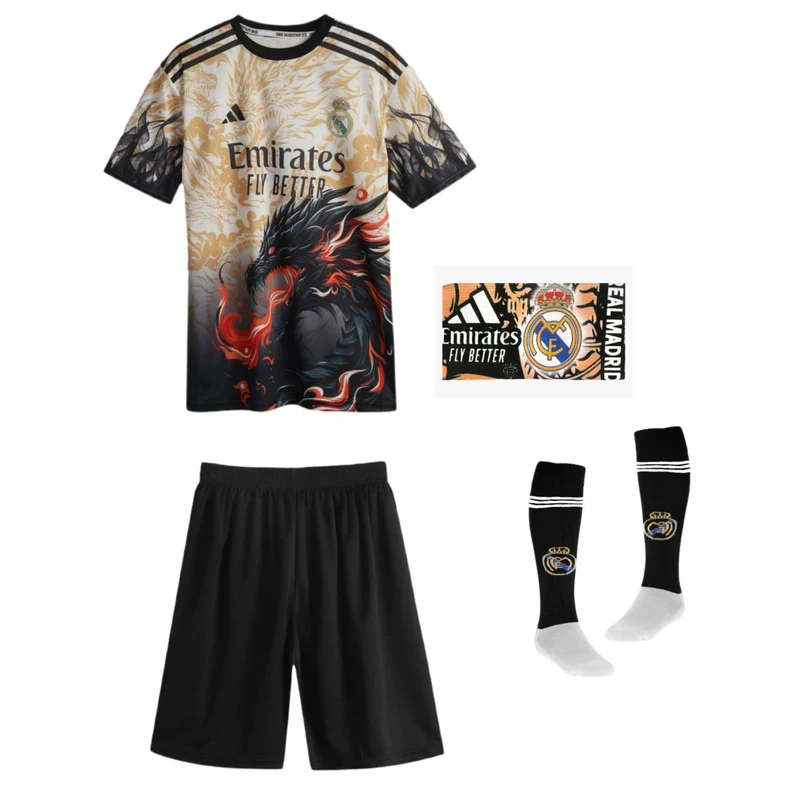 ست 4 تکه لباس ورزشی پسرانه مدل دراگون رئال مادید طرح امباپه کد k2026