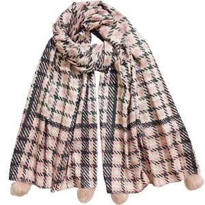 شال زنانه مدل A32 طرح پیچازی آویز پوم پوم کد 0338